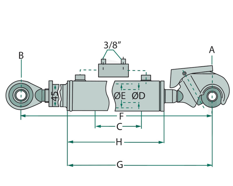 Łącznik górny z hakiem zaczepowym i głowicą kulową 585-825mm kat. 2-2