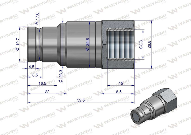 Szybkozłącze hydrauliczne suchoodcinające wtyczka G3/8"BSP gwint wewnętrzny ISO16028 Waryński