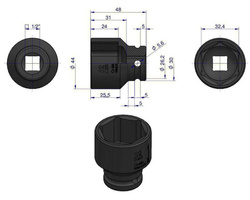 Nasadka udarowa sześciokątna 1/2" 32 mm Waryński