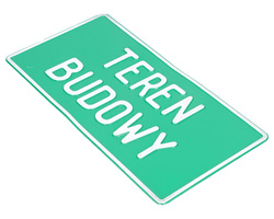 Tablica ostrzegawcza metalowa Teren Budowy zielona 28x14 cm