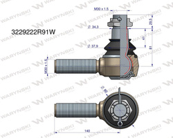 Przegub kierowniczy 140mm - M30x1,5 Case IH 3229222R91 WARYŃSKI