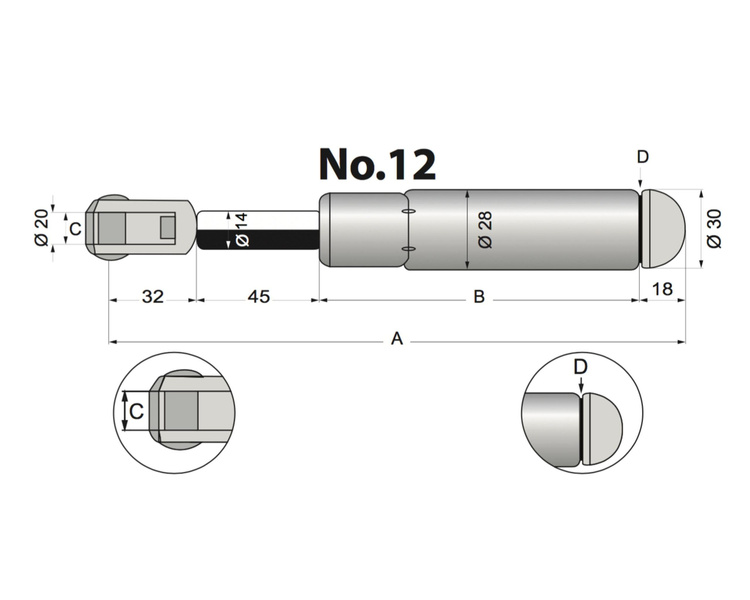 siłownik amortyzator gazowy A=220 B=125 F=1300N