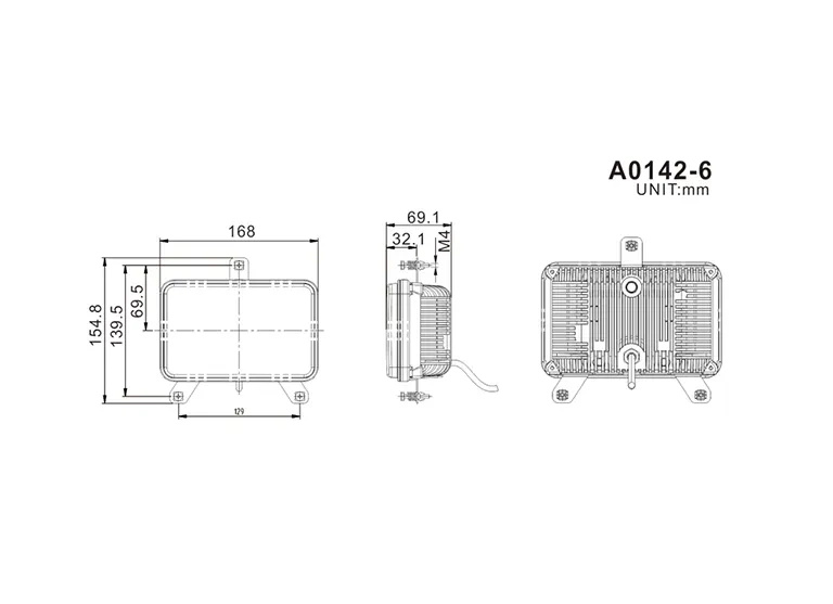 lampa przednia drogowa LED 168x108mm Massey Ferguson, Landini 3 funkcje