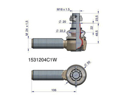 Przegub kierowniczy 106mm M24x1,5 1531204C1 CASE WARYŃSKI