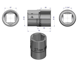 Nasadka sześciokątna 3/4" 27 mm. DIN 3124. Waryński