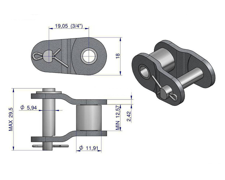 Półogniwo łańcucha wzmocnione P12A-1 ANSI A 60 (R1 3/4) Waryński