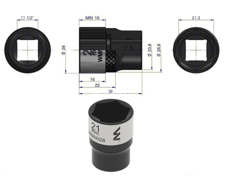 Nasadka sześciokątna 1/2" 21 mm Waryński