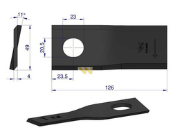 Nóż. nożyk kosiarka prawy 126x48x4mm otwór 20.5x23 56110400 Kverneland Taarup WARYŃSKI