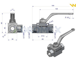 Zawór kulowy hydrauliczny 3-drogowy 3/2 - 1/2''BSP z otworami mocującymi 500 bar Waryński