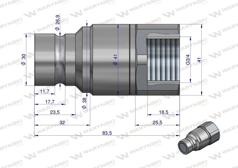 Szybkozłącze hydrauliczne suchoodcinające gniazdo G3/4"BSP gwint wewnętrzny ISO16028 Waryński