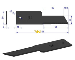 Nóż stały rozdrabniacz słomy sieczkarnia 198x50x3mm otwór 6.5 Z59033 280910Z John Deere WARYŃSKI