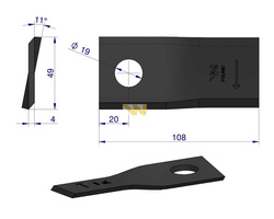 Nóż. nożyk kosiarka prawy 108x47x4mm otwór 19 1434986 Pottinger WARYŃSKI