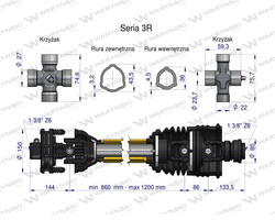 Wał przegubowo-teleskopowy 860-1200mm 460Nm sprzęgło cierne 900Nm szerokokątny od st.maszyny WARYŃSKI