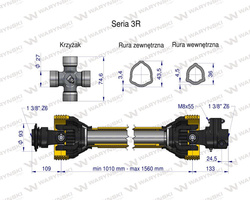 Wał przegubowo-teleskopowy 1010-1560mm 460Nm sprzęgło z kołkiem 1700Nm CE seria 3R WARYŃSKI