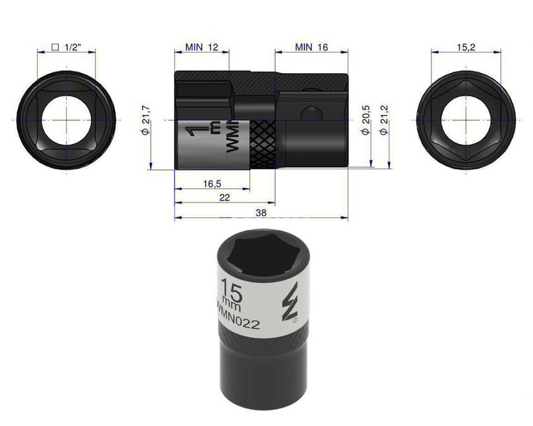 Nasadka sześciokątna 1/2" 15 mm Waryński