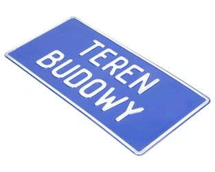 Tablica ostrzegawcza metalowa Teren Budowy niebieska 28x14 cm