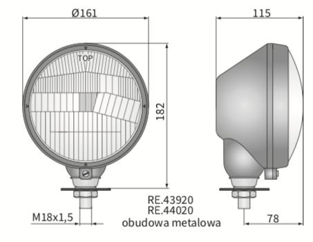lampa przednia lewa, reflektor główny R2 Ursus WESEM RE.44000 Ø161mm