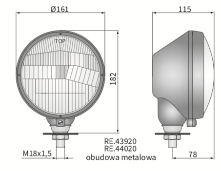 lampa przednia prawa, reflektor główny R2 Ursus WESEM RE.44010 Ø161mm