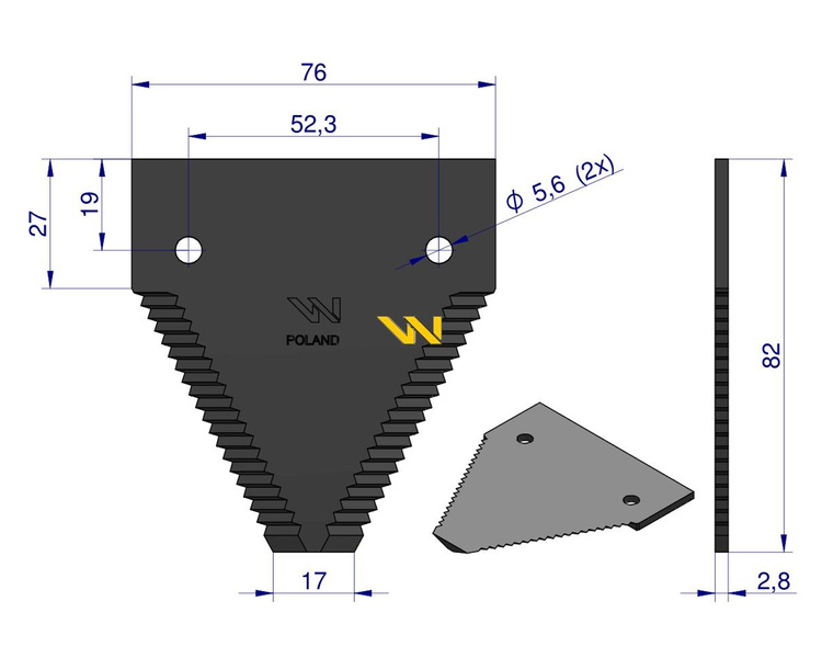 Nóż żniwny 82x76x2.8mm otwór 5.5 grube zęby 365110G New Holland WARYŃSKI