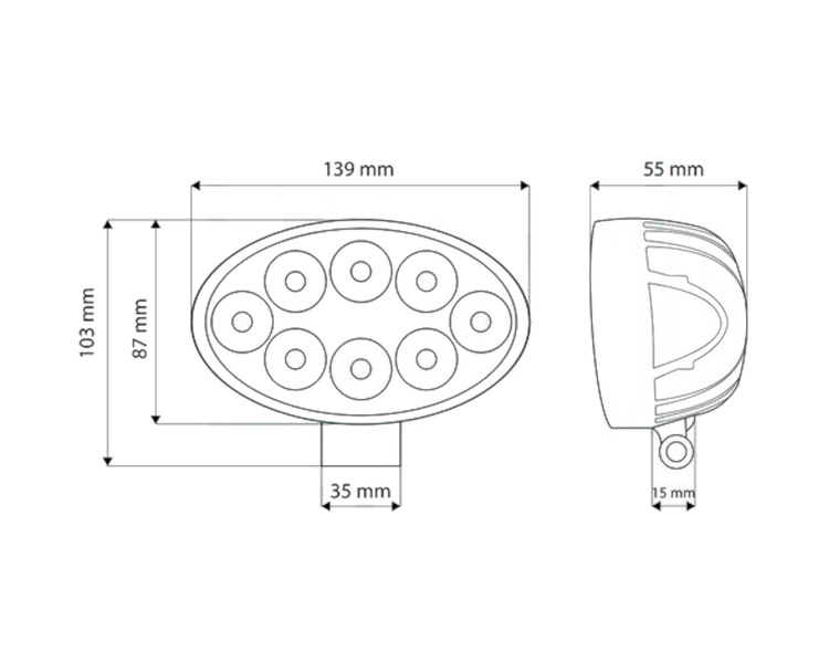 Lampa robocza eliptyczna 8 LED 1900Lm 139x87mm 24W 6000K TT TECHNOLOGY