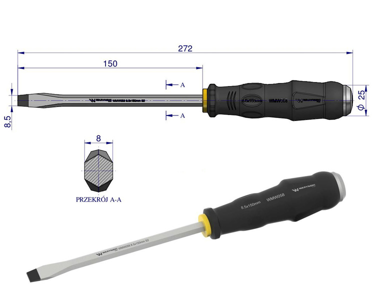 Wkrętak do pobijania 8.5x150mm Waryński