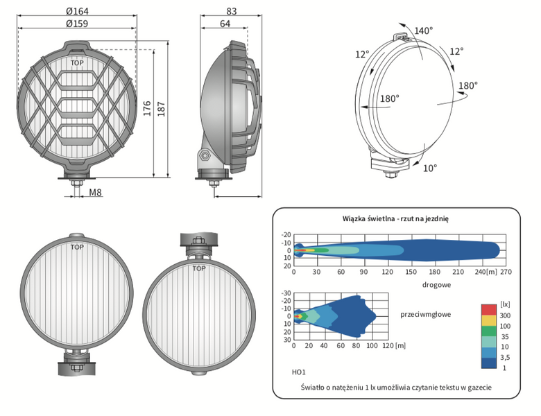 reflektor drogowy halogenowy żółty H3 zestaw 2 szt WESEM HO1.06916 Ø159mm