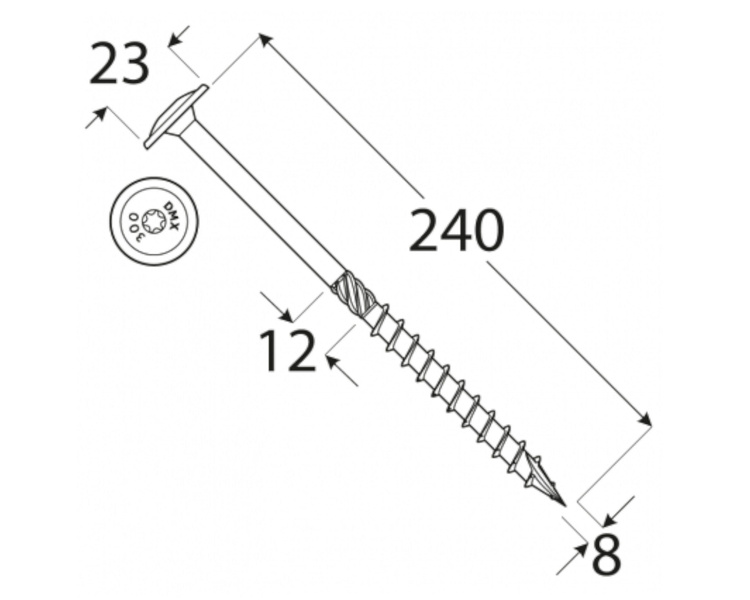 Wkręt ciesielski z łbem talerzowym 8x240 Domax DMX