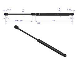 siłownik amortyzator gazowy A=600 B=305 F=210N skok 260, POLMO X800420490000