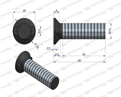 Śruba kpl. płużna dwunoskowa M16x60 mm kl.10.9 Waryński