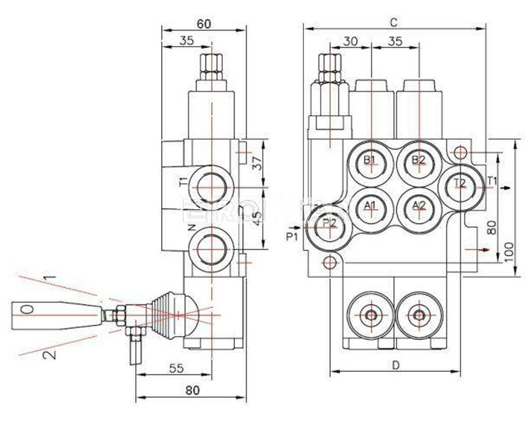 Rozdzielacz hydrauliczny seidmiosekcyjny 40L