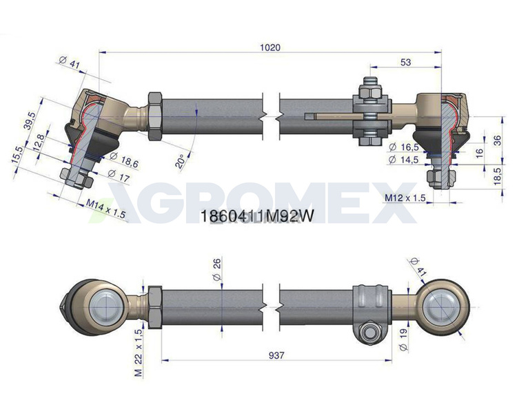 Drążek kierowniczy 937mm 1860411M92 WARYŃSKI