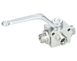 Zawór kulowy hydrauliczny 3-drogowy 3/2 M22x1.5 15L z otworami mocującymi 500 bar Waryński 
