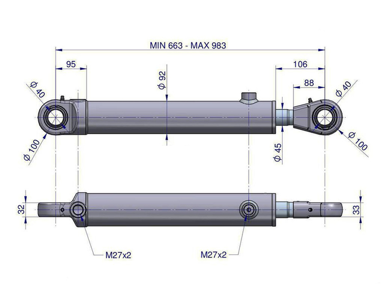 Cylinder hydrauliczny - siłownik dwustronny CJ2F80/45/320 Waryński