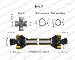 Wał przegubowo-teleskopowy 1010-1580mm 270Nm 40270 CE seria 2R WARYŃSKI WA25-101